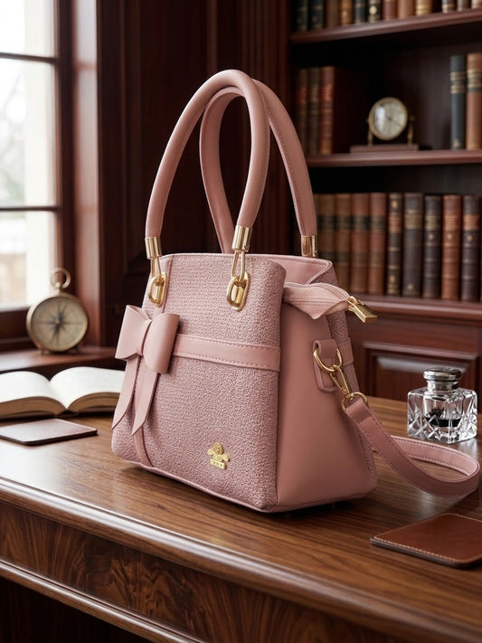Elegant Bow-Accented Dusty Pink Handbag