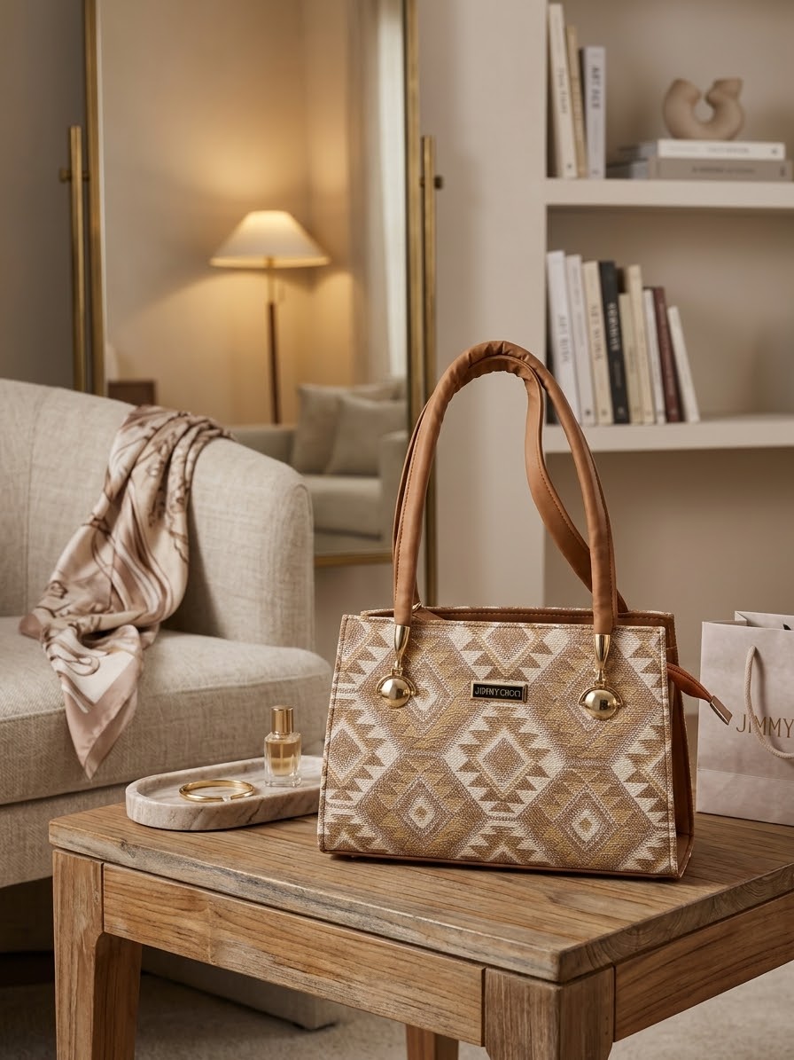 Boho-Chic Geometric Beige HandBag