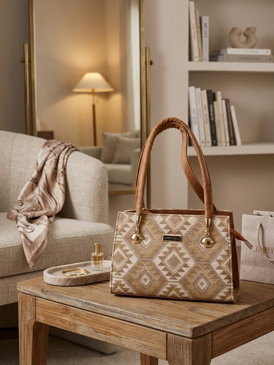 Boho-Chic Geometric Beige HandBag