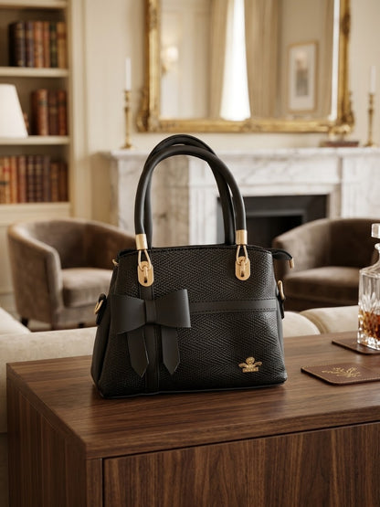 Classic Black Bow-Accent Handbag