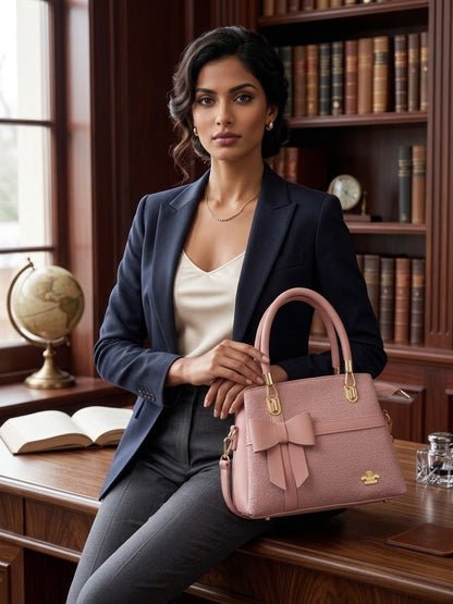 Elegant Bow-Accented Dusty Pink Handbag