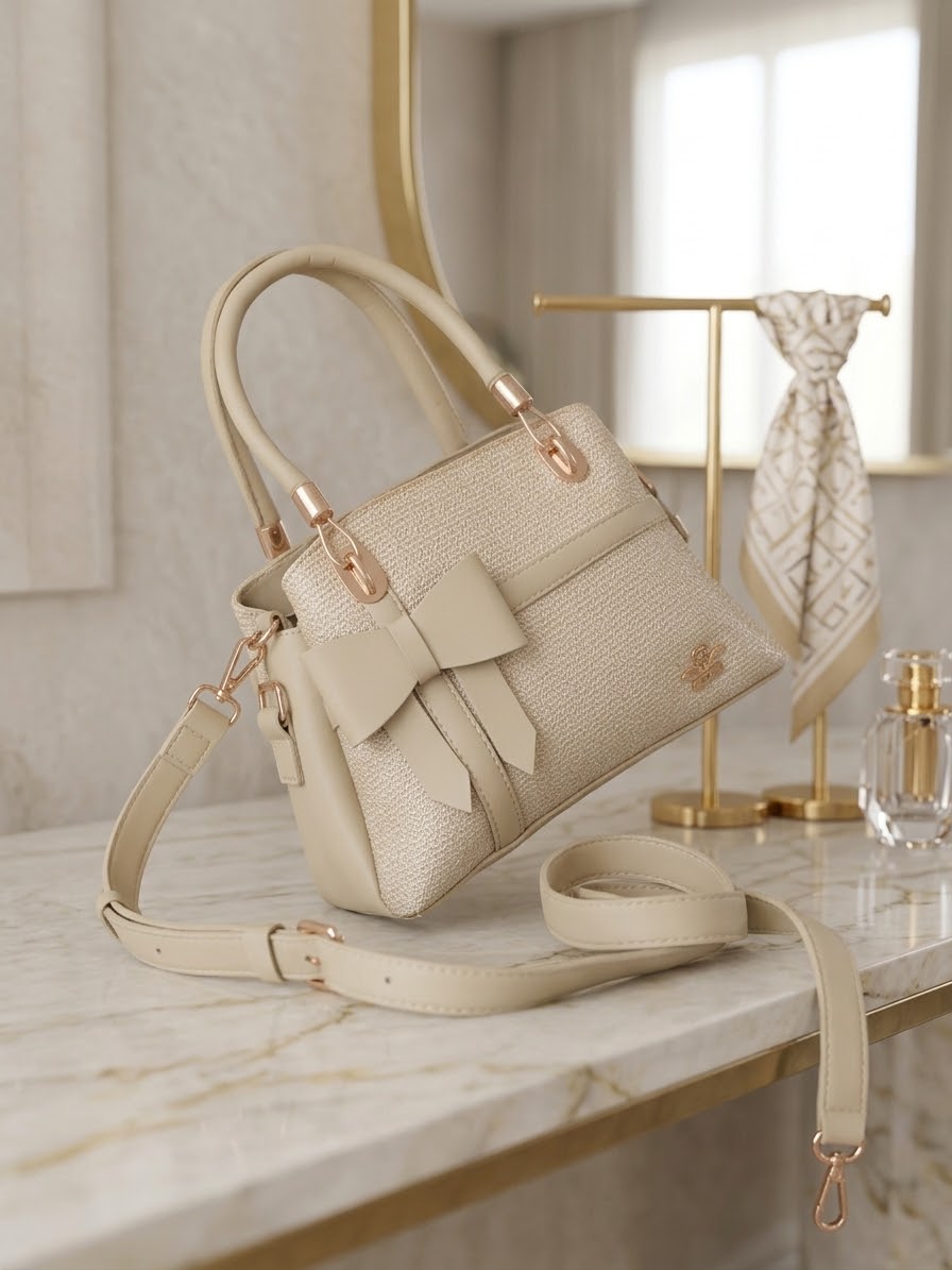 Chic Bow-Accented Cream Handbag