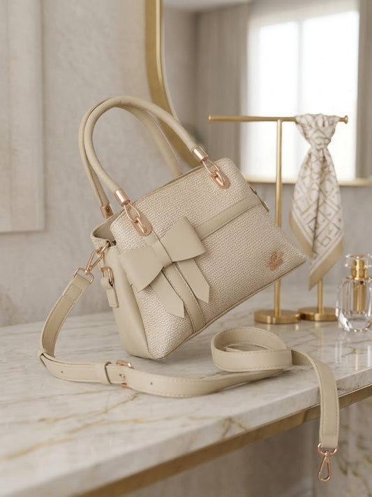 Chic Bow-Accented Cream Handbag
