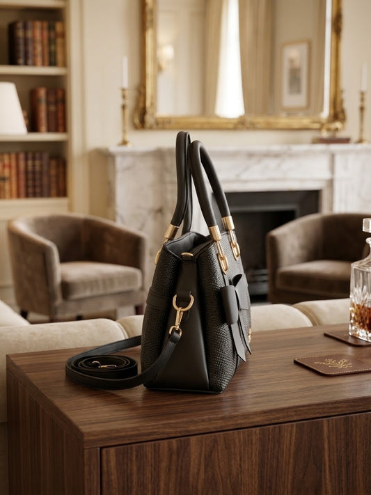 Classic Black Bow-Accent Handbag