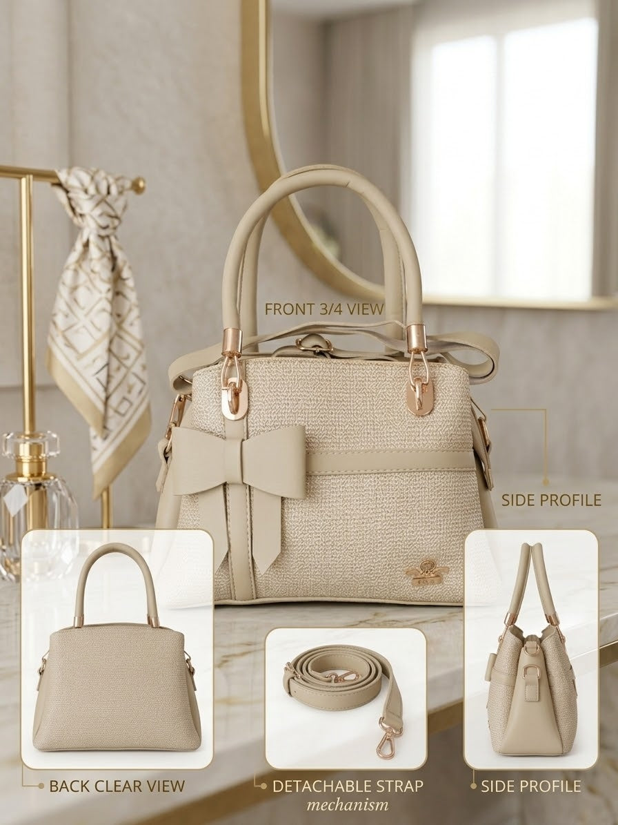 Chic Bow-Accented Cream Handbag
