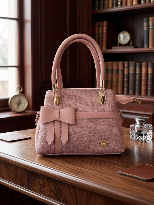 Elegant Bow-Accented Dusty Pink Handbag