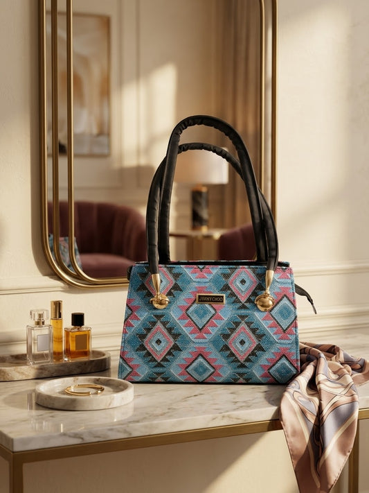 Boho-Chic Geometric Black Handbag