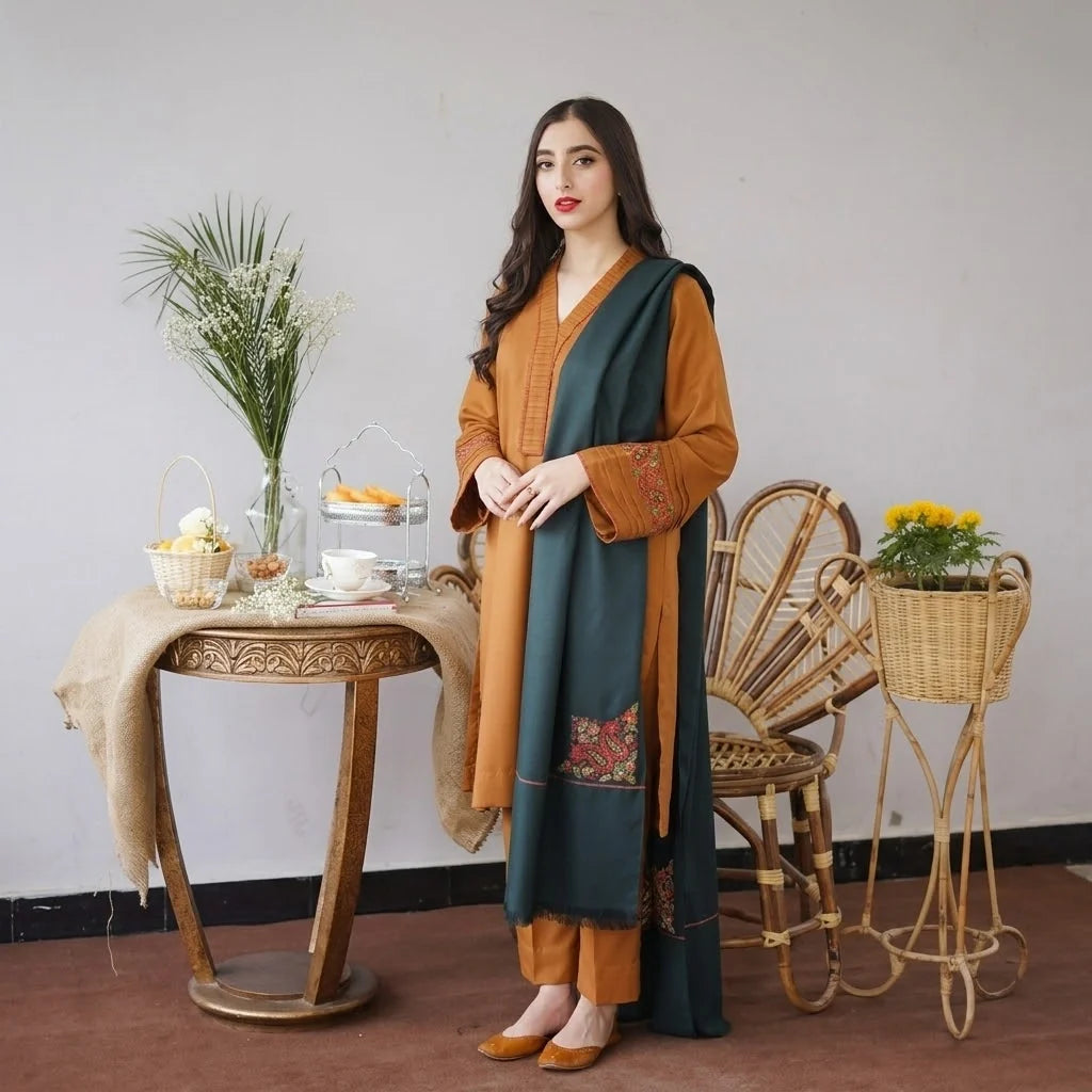 Luxury Dhanak Embroidered 3PC